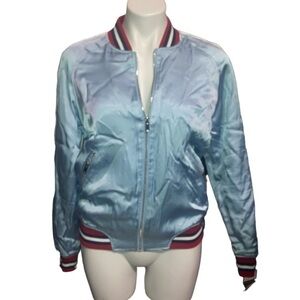 Forever 21 Women’s Medium Powder Blue & Red Zip Up Bomber Jacket